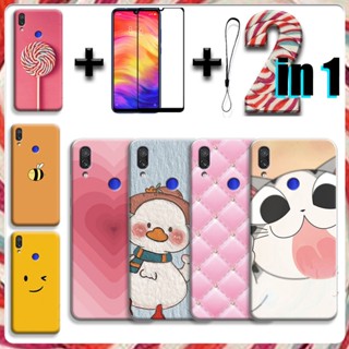 2 合 1 適用於 Redmi Note 7 Redmi Note 7 Pro 手機殼帶鋼化玻璃陶瓷螢幕保護膜的女孩