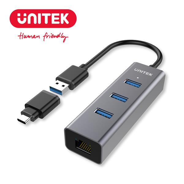 (聊聊享優惠) UNITEK Type-C+A 3埠USB3.0 HUB有線網卡(Y-3083B) (台灣本島免運費)