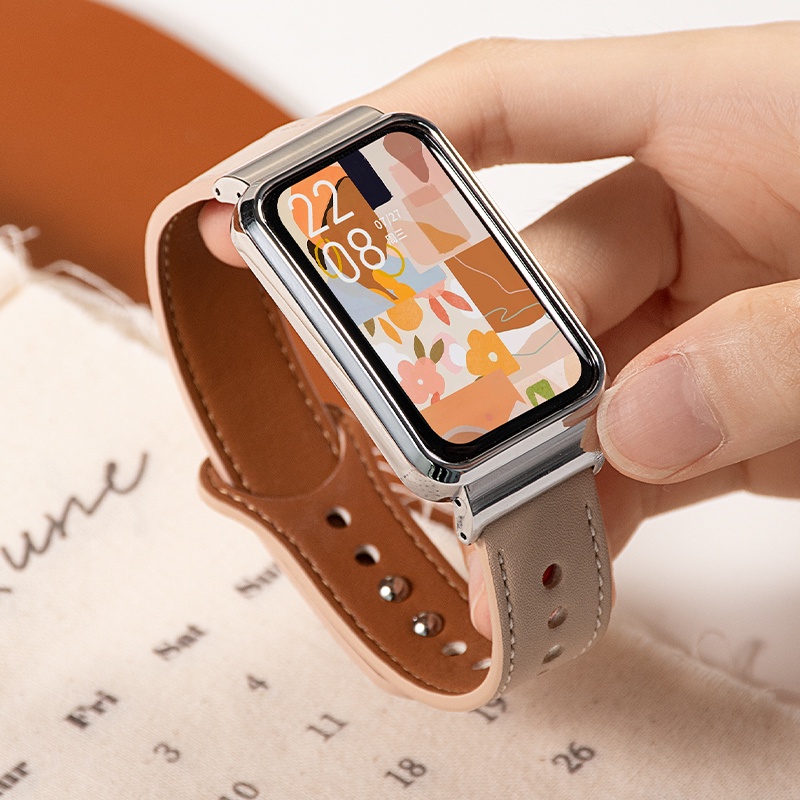 熱銷 小米手環7Pro 錶帶 Xiaomi Mi Band 7 Pro殼帶一體 皮革錶帶 雙釘錶帶 替換腕帶 透氣錶帶