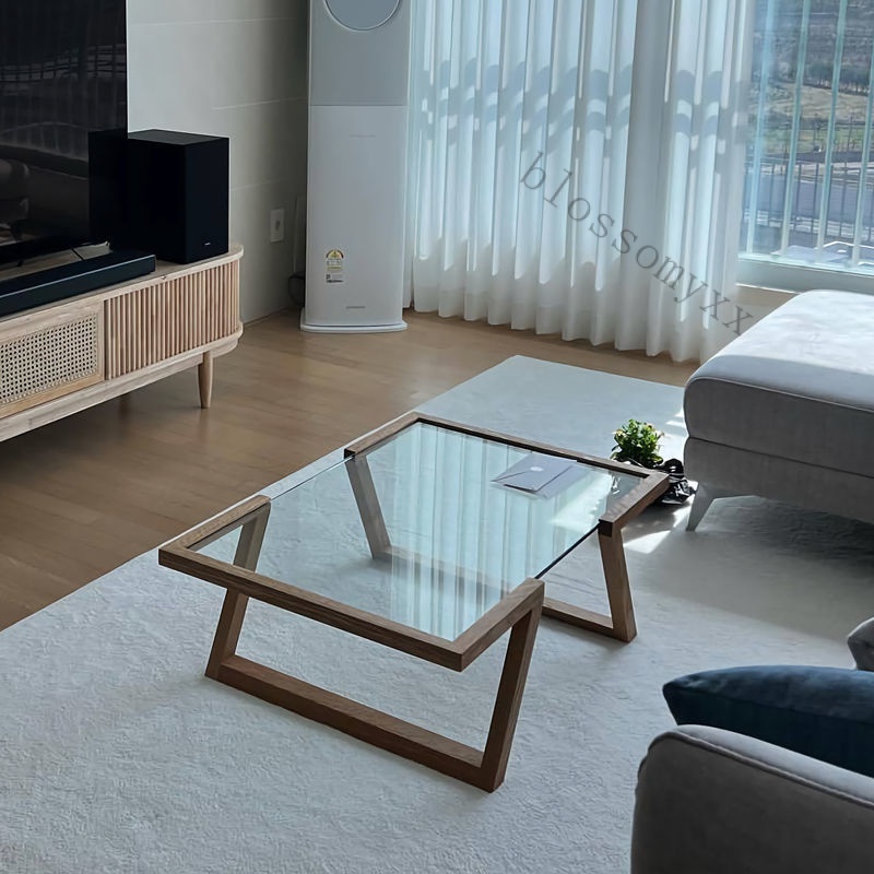 【簡佳宜居】免運  日式實木透明鋼化玻璃小戶型家用客廳茶几簡約現代藝術簡易小桌子