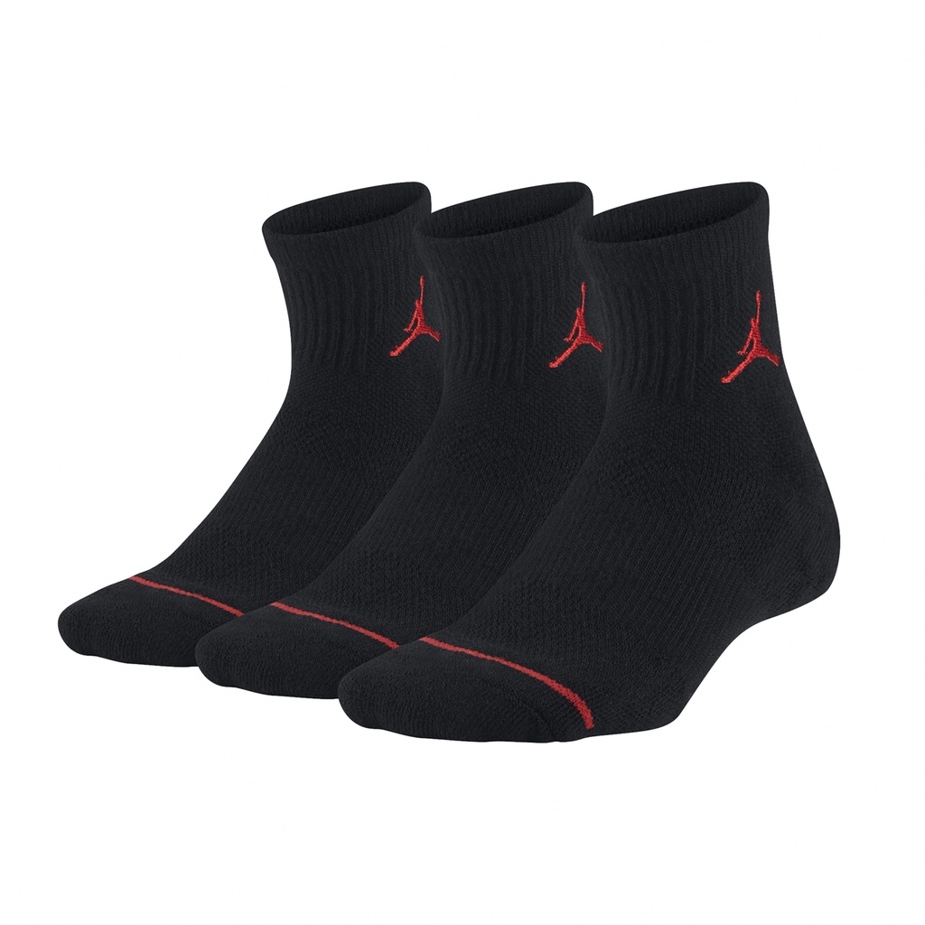 Nike 襪子 Jordan 黑 童襪 大童 短襪 三雙入 喬丹 毛巾布 【ACS】 JD2113041GS-002