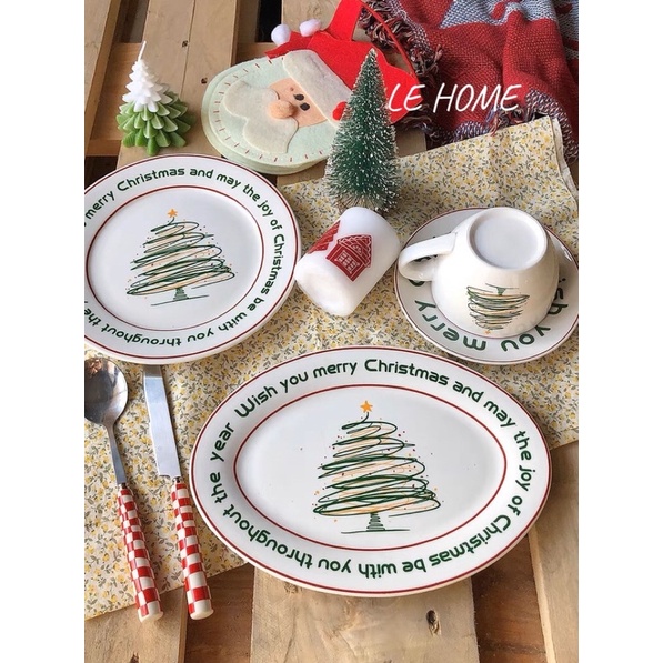 【 Le Home 】現貨+預購｜ins風紅綠配色聖誕樹陶瓷餐具咖啡杯碟早餐盤甜品盤魚盤