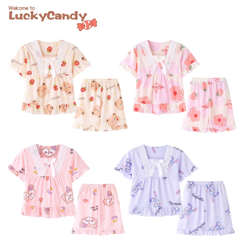 Luckycandy 女童睡衣兒童可愛卡通睡衣女嬰 2 件/套棉質睡衣