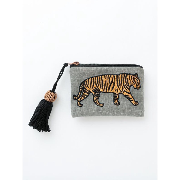 日本 artipur COTTAGE Tiger 刺繡收納包/ S/ Grey eslite誠品
