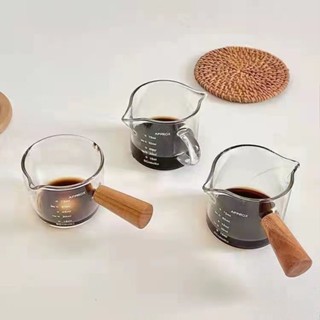 🏆臺灣出貨👍兒童刻度牛奶 刻度杯 量杯 玻璃杯ins迷你木把小奶盅玻璃小奶鍋醬汁碟木柄奶罐調味咖啡器具