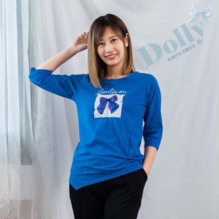 Dolly多莉大碼專賣 特價 臺灣現貨 大尺碼左下抓皺亮片蝴蝶姐圖七分袖T恤 850
