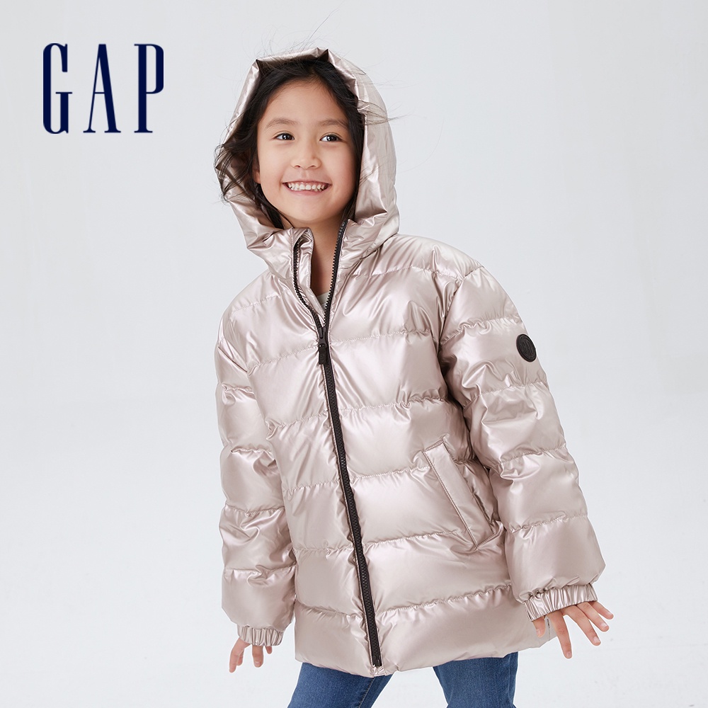 Gap 兒童裝 Logo保暖連帽羽絨外套(2-14歲) 大絨朵羽絨系列-金屬粉色(400228)