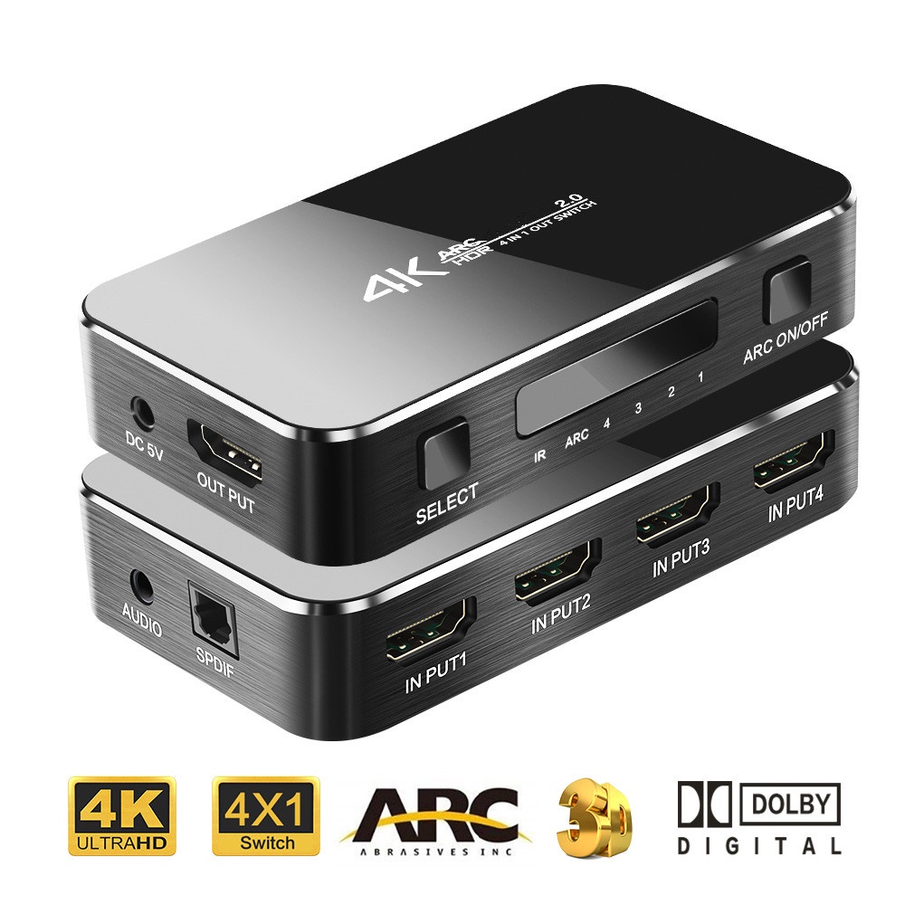 Hdmi 兼容開關 2.0 4K 分配器開關 4 進 1 出 HDMI 切換器音頻提取器 ARC 和 IR 控制適用於