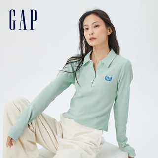 Gap 女裝 Logo修身翻領短版羅紋針織衫 女友T系列-薄荷綠(505472)