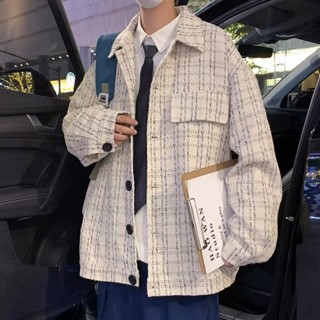 法式休閒格子外套男M--3XL 潮高級感痞帥潮牌街頭秋冬季加大尺碼夾克