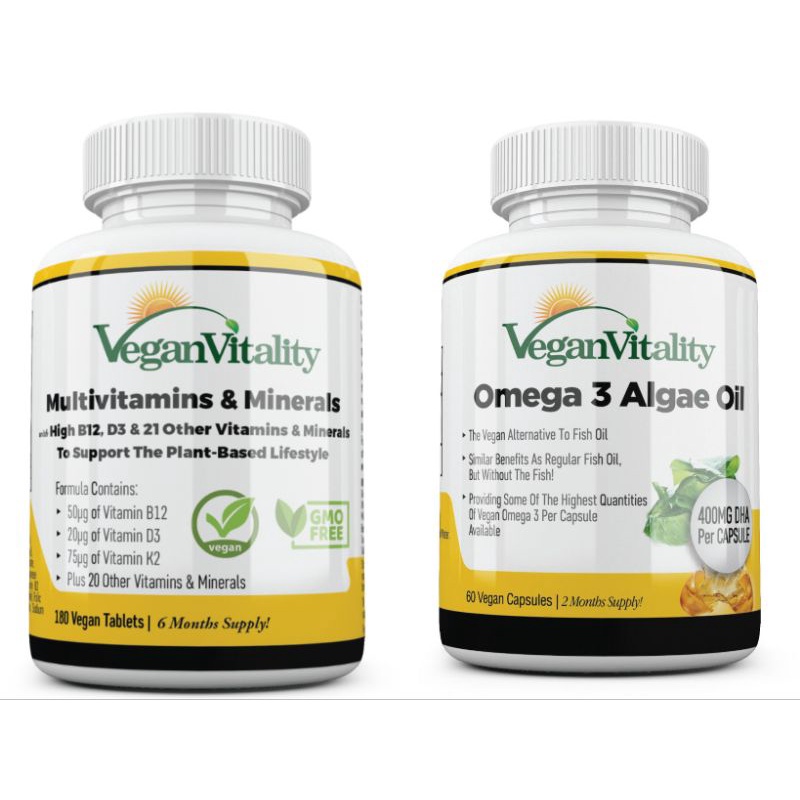 英國Vegan Vitality純素高強度綜合維生素B12, D3, K2 & 純素Omega-3 海藻油(素食魚油)