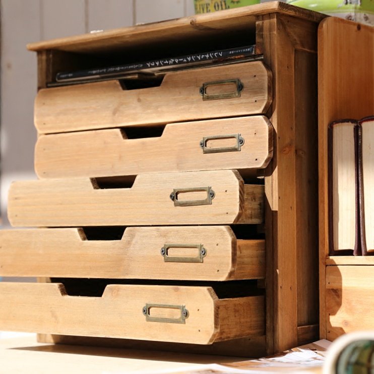 免運/桌上收納 書桌臺面整理盒 文具印章材料木質 復古七抽收納盒 抽屜櫃 收納櫃