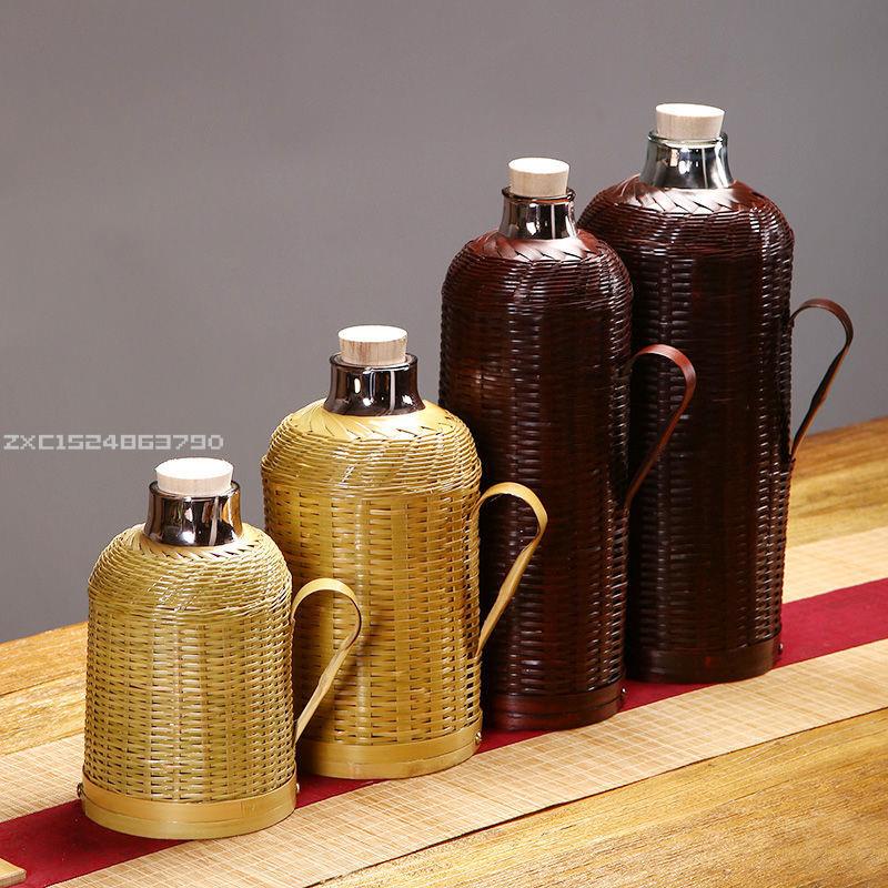 星期八茶具竹編家用熱水瓶老式傳統熱水壺復古開水瓶玻璃內膽保溫瓶茶室民宿
