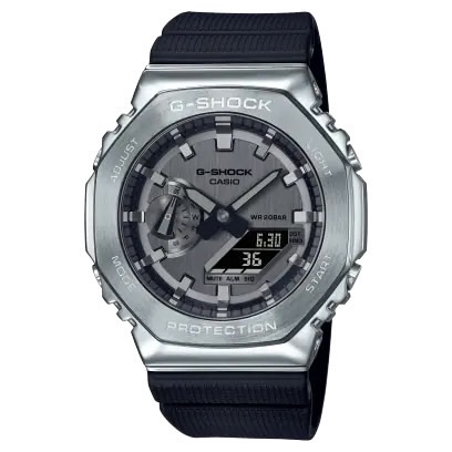 【柏儷鐘錶】CASIO G-Shock 農家橡樹 八角手錶 銀色金屬框 GM-2100N-1A
