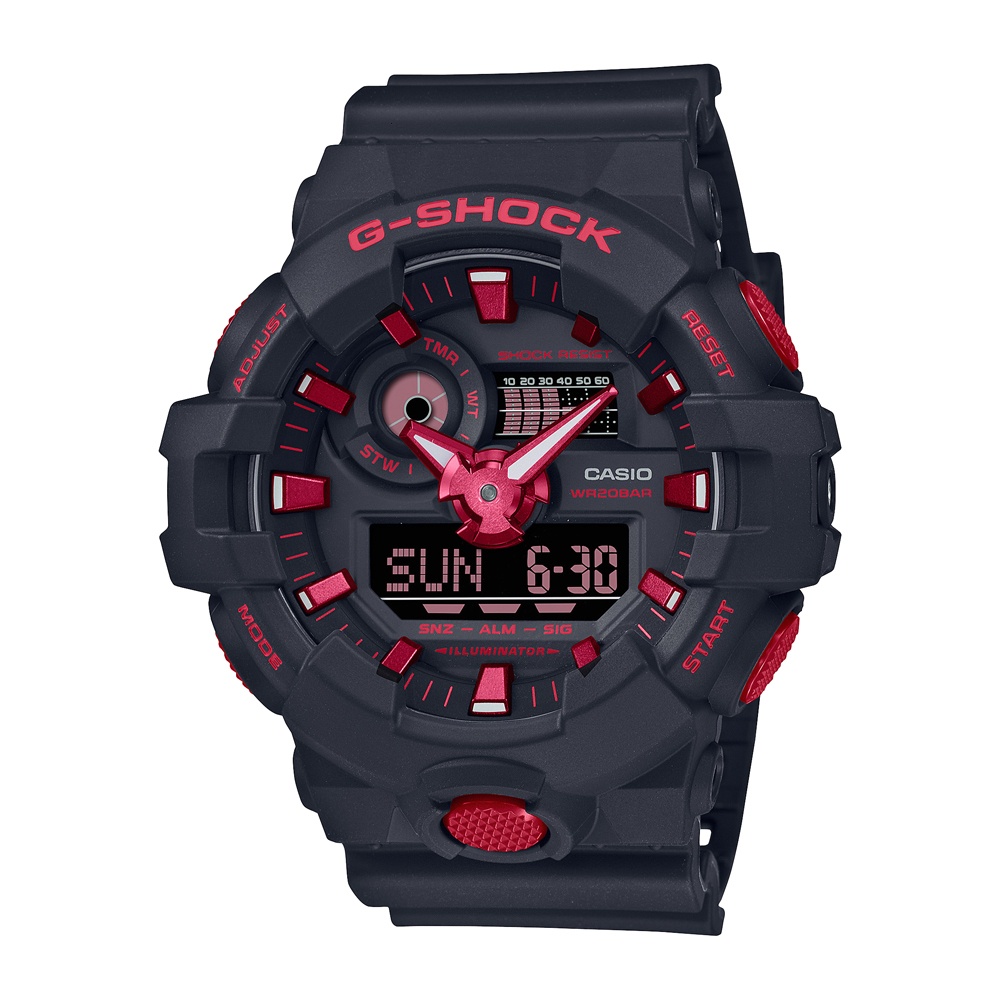 CASIO卡西歐 G-SHOCK 時尚酷黑紅雙顯系列 GA-700BNR-1A_53.4mm