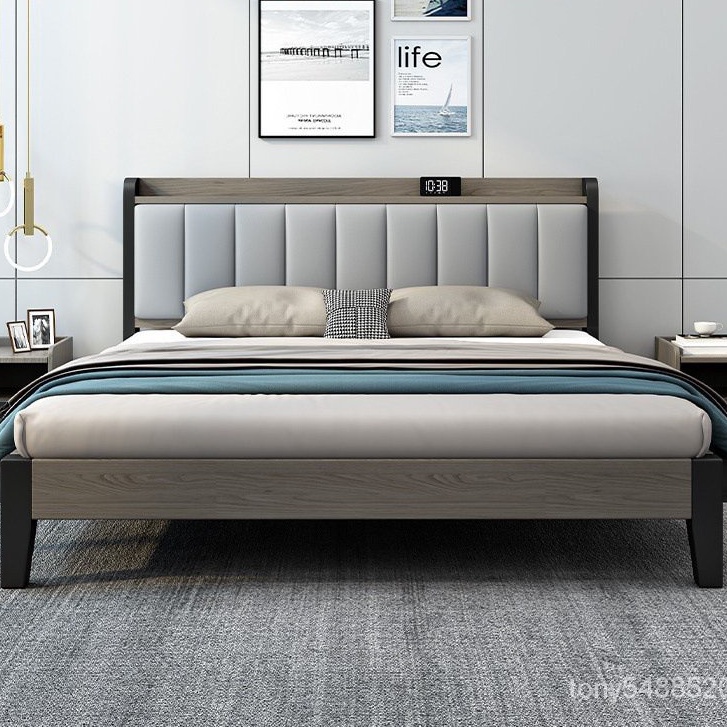 現代簡約1.8米主臥輕奢雙人床北歐經濟型1.5米單人軟包床架 高腳床 鐵床架 雙層床 上下床 儲物多功能床架 LXFA
