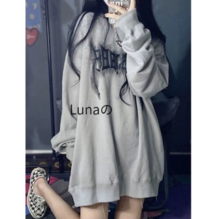 Lunaの 大學t 美式 復古 hiphop 字母印花 衛衣女 百搭 寬松 慵懶風 oversize 長袖衛衣 休閒外套