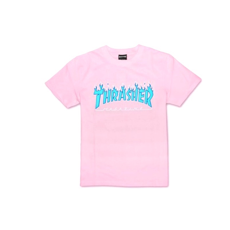 THRASHER 淺藍火焰粉紅色短袖T恤 / L號