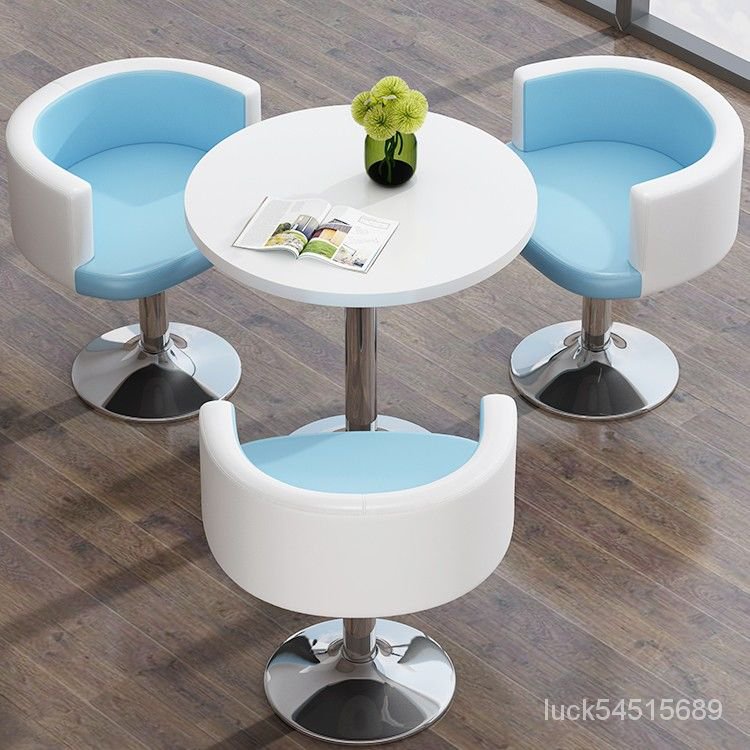 洽談桌椅組閤咖啡廳奶茶店桌椅鋼化玻璃茶幾桌小圓桌休閒接待桌椅 QBDR