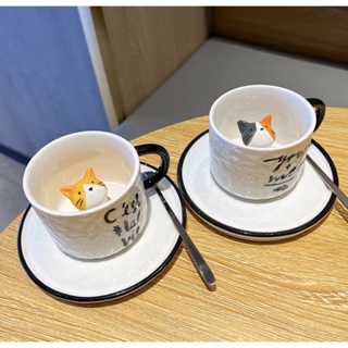 創意卡通動物3D🐱猫咪陶瓷杯咖啡杯茶杯馬克杯❤️交換禮物