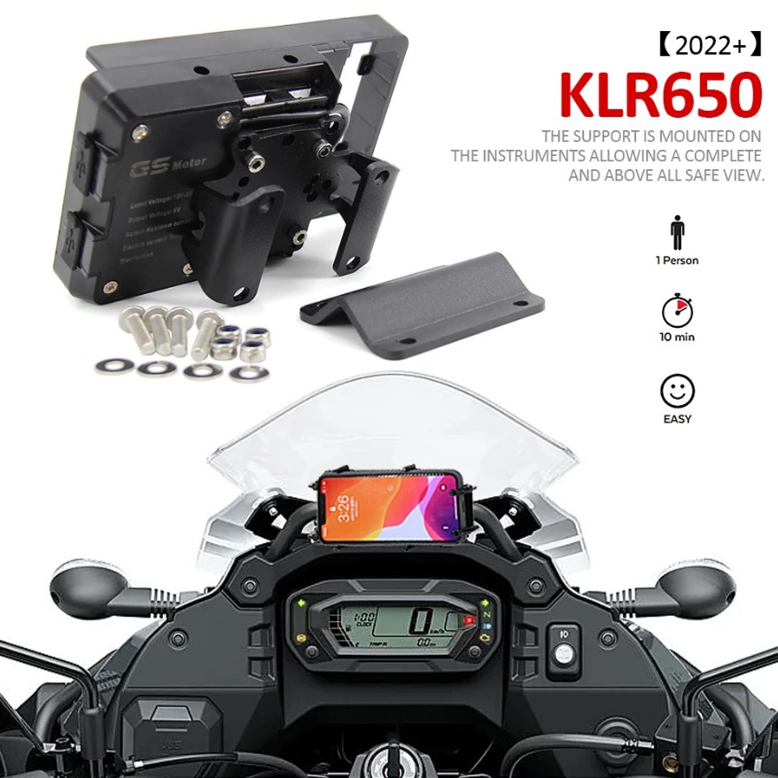 適用於 Kawasaki KLR650 KLR 650 2022- 導航支架 GPS支架 手機支架 一套可USB充電
