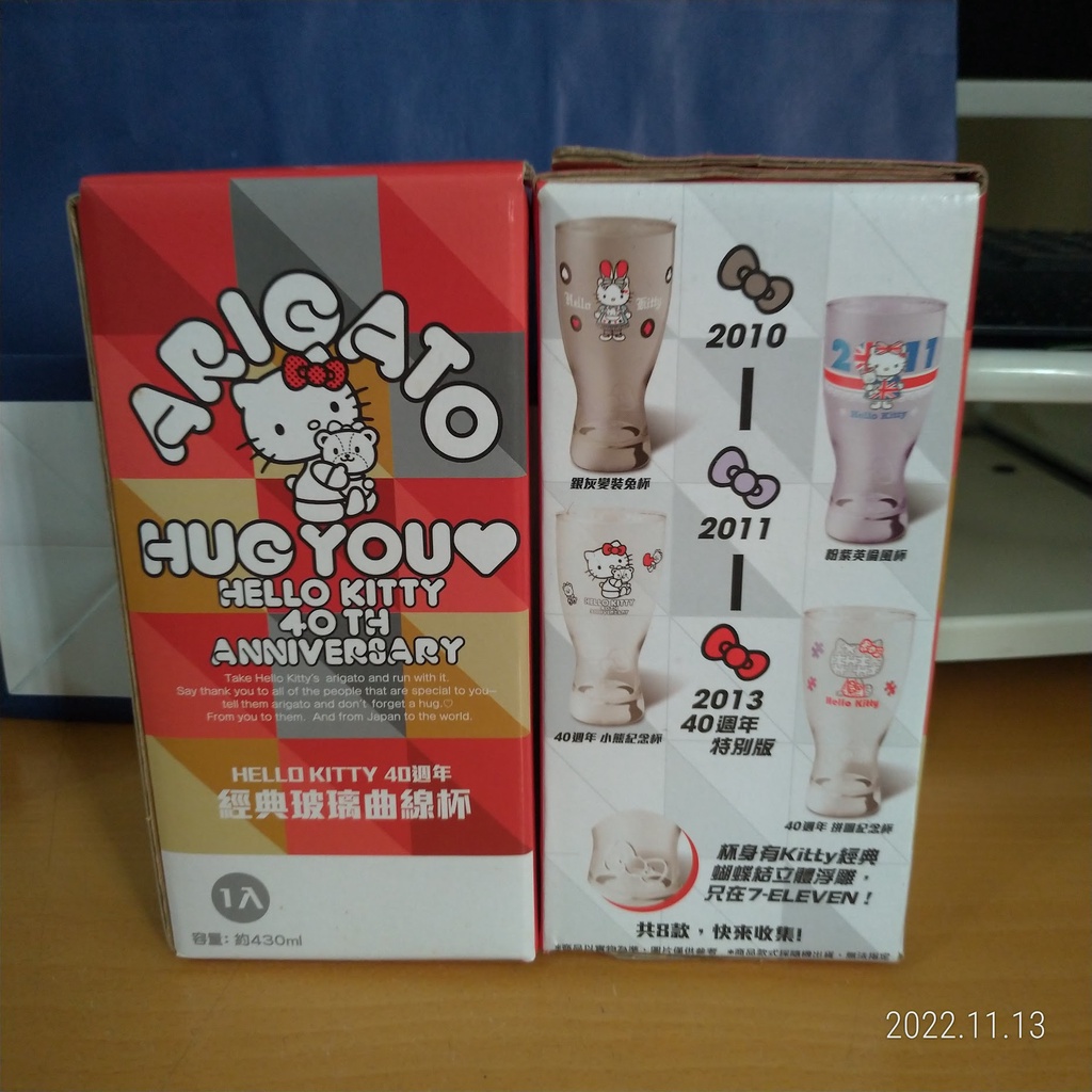 【7-11 Hello Kitty 40週年 經典玻璃曲線杯系列】Hello Kitty 40週年經典玻璃曲線杯