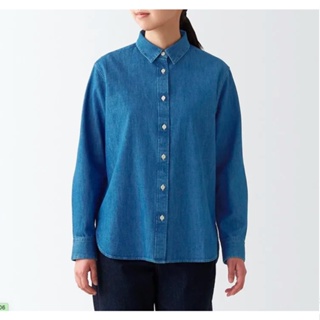 [MUJI 無印良品] 女有機棉水洗丹寧襯衫 M 藍色
