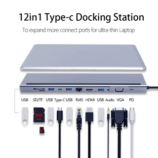 12 合 1 USB C 集線器 USB3.0 Type-C 數據傳輸 SD / TF 卡讀卡器 RJ45 3.5mm