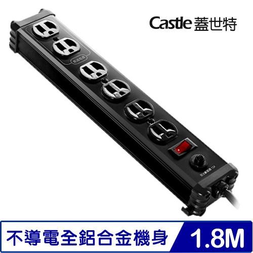 Castle蓋世特  IA6-SB 鋁合金電源突波保護插座 3孔/1開6插尊爵黑 6呎 1.8米原價1349(省150)