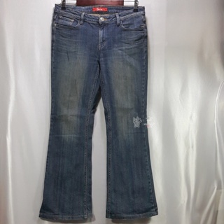 JP08女二手牛仔褲|XL|OAK低腰刷舊後口袋繡飾喇叭褲|98%棉