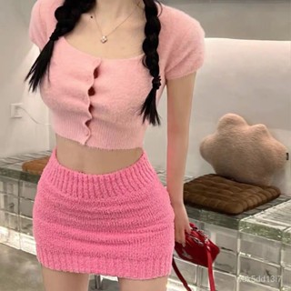春季新款方領短袖套頭2022年針織衫女甜辣妹修身露臍短款T恤上衣 女生衣著 辣妹上衣 NANA Studio💕