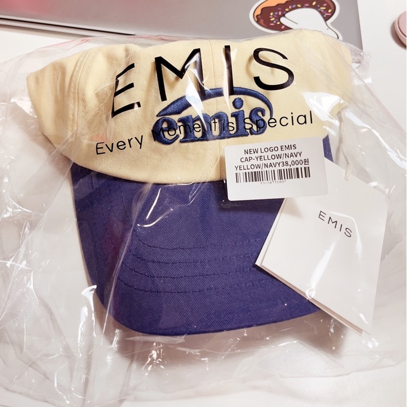 🐰韓國購入 正版Emis老帽 米黃藍拼色