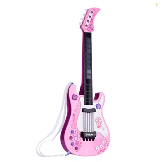Yohi 兒童小吉他帶節奏燈光和聲音有趣的教育樂器電吉他玩具幼兒兒童男孩女孩粉色
