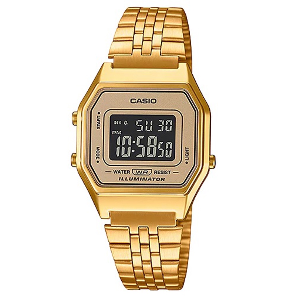 CASIO 經典復古數字型電子錶 LA-680WGA-9B 金色x金框黑面 公司貨