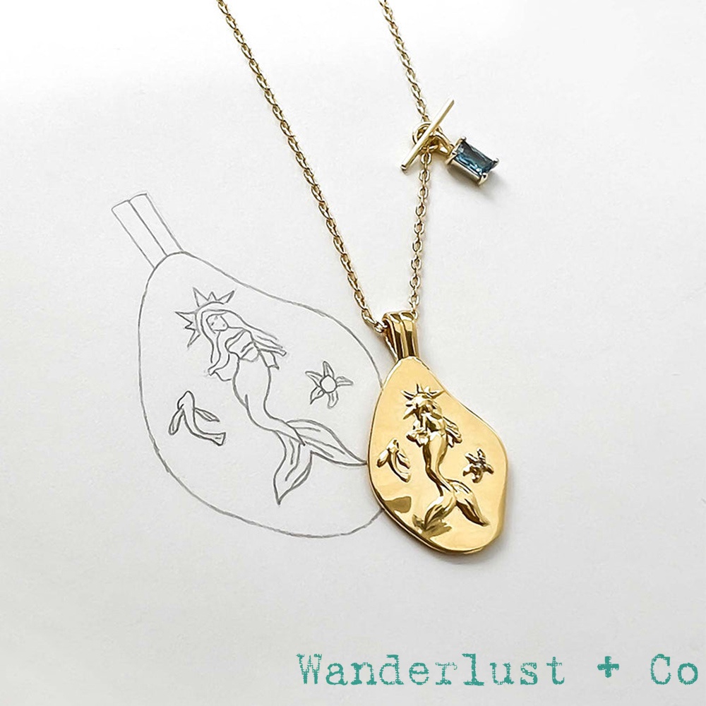 Wanderlust+Co 澳洲品牌 金色美人魚項鍊 藍水晶款 愛與力量 Amphitrite Goddess