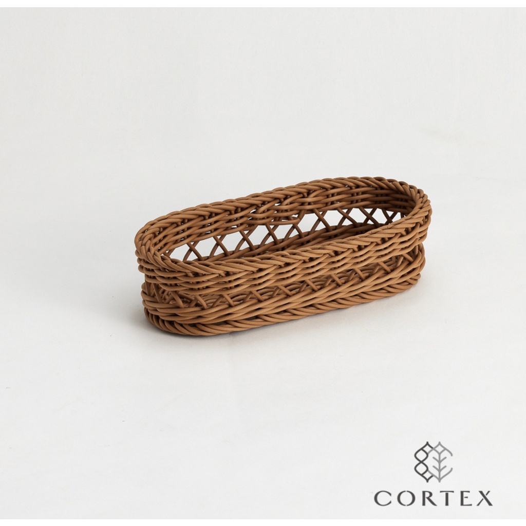 【CORTEX】仿籐中空橢圓籃 卡其色 編織籃 仿籐籃《享盈餐具》