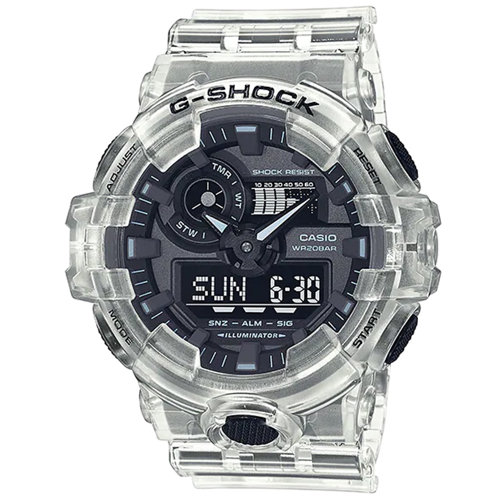 【聊聊甜甜價】CASIO G-SHOCK 半透明時尚雙顯腕錶 GA-700SKE-7A