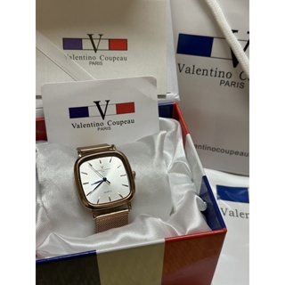 Valentino Coupeau 復古方形玫瑰金米蘭錶款-白面