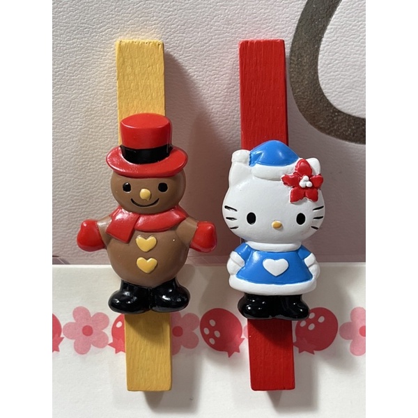 kitty 2008日本 早期 絕版 聖誕節巧克力雪人 波麗公仔木製夾子 2入組