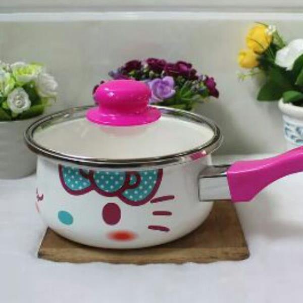 台灣熱銷hello kitty可愛卡通搪瓷煮麵鍋 寶寶副食米糊奶鍋小湯鍋電磁爐