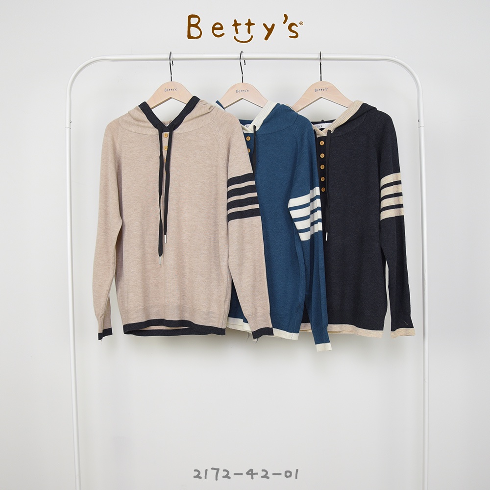betty’s貝蒂思(15)袖子條紋樣式連帽針織線衫(卡其)