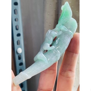 天然A貨緬甸玉 莫西沙 冰飄陽綠意境棉吸金仿古貔貅翡翠菸鬥/煙嘴 綠多鮮亮 白冰已放光