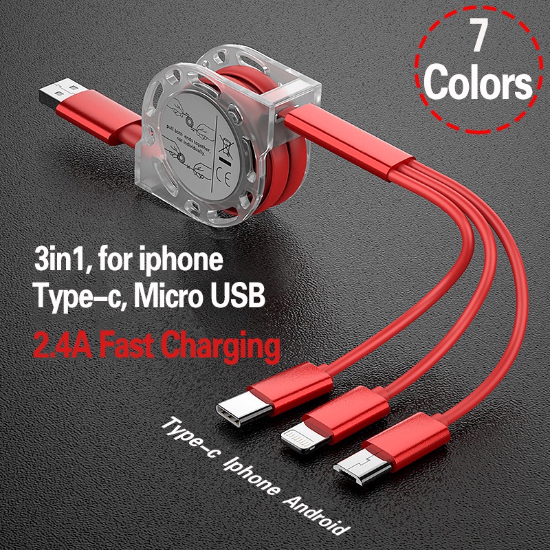 3 In 1 Retractable Micro USB Charge Cable Multi USB Charger