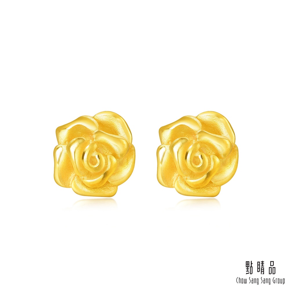 點睛品 時尚玫瑰黃金耳環(一對)