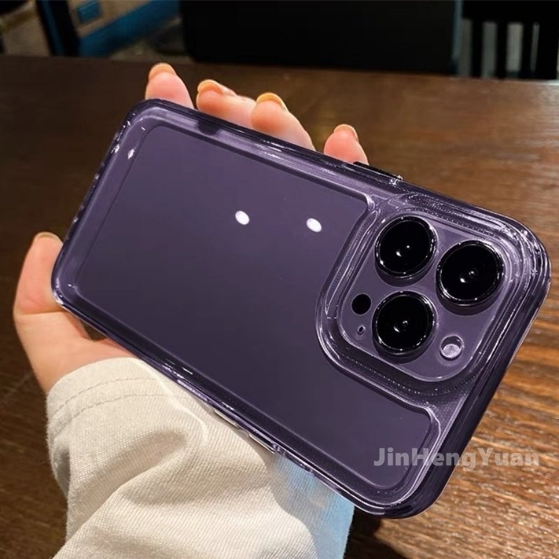 全新紫色電鍍按鈕透明亞克力保護殼適用於 Iphone 14 Plus 11 13 12 Pro Max X Xs Max