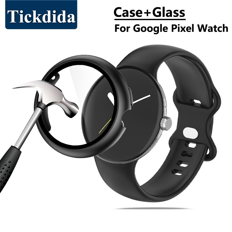 谷歌 Pixel Watch 2 屏幕保護膜鋼化玻璃 + 保護殼 Google Watch 2 保護殼框架保險槓保護套