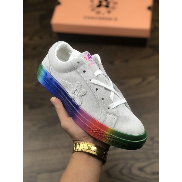 正品免運Converse GOLF le FLEUR One Star 白彩虹 小花 低幫 休閒滑板鞋 166409C