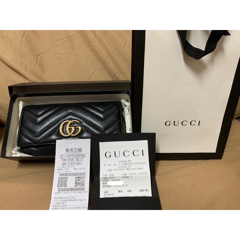 台灣購證 新光三越專櫃購入 二手真品 Gucci Mormont 馬夢長夾 Gucci長夾 黑色小羊皮 羊皮長夾