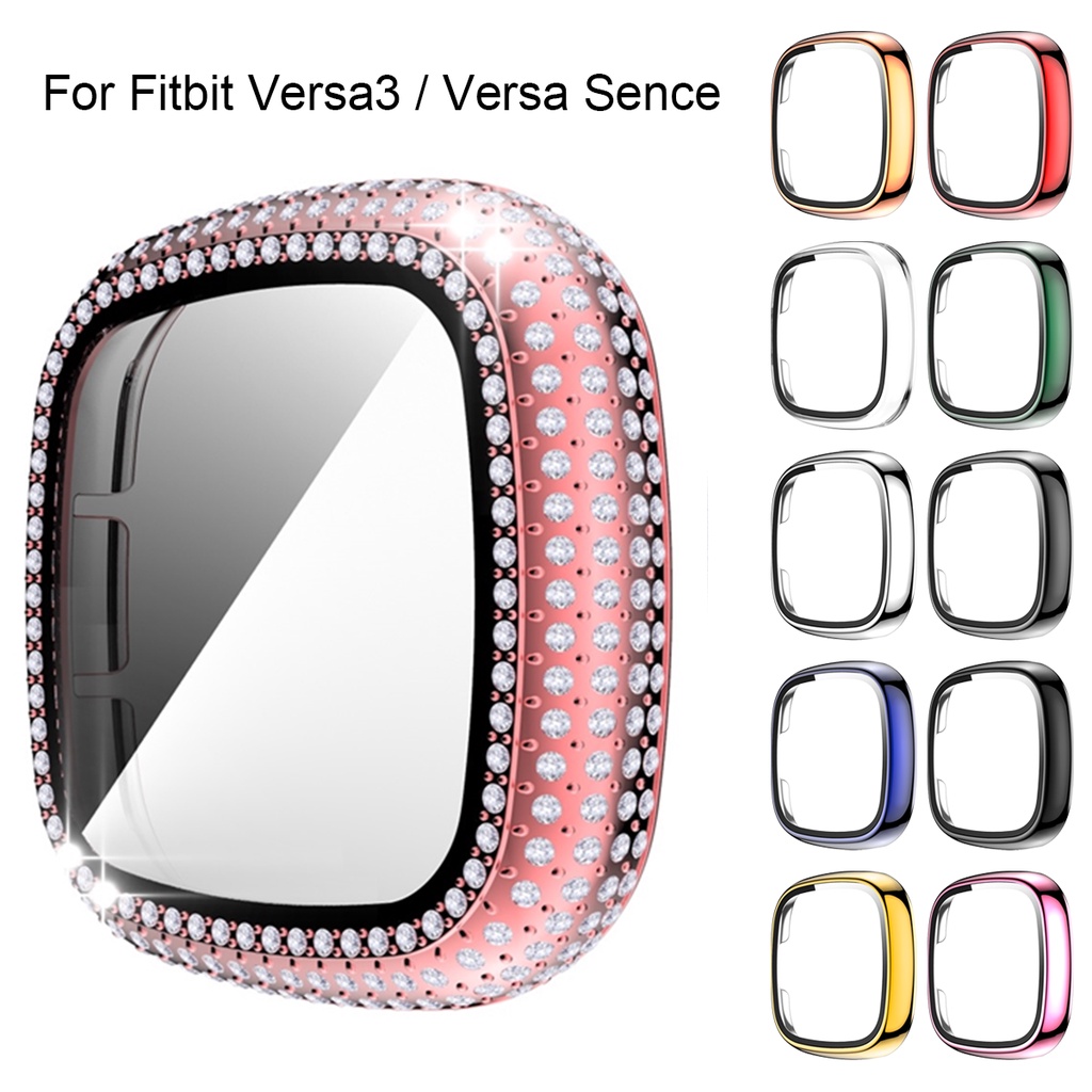 適用於 Fitbit Versa 3 / Fitbit Sense 手錶盒的 PC 保護套, 帶鋼化玻璃膜的全屏保護膜,