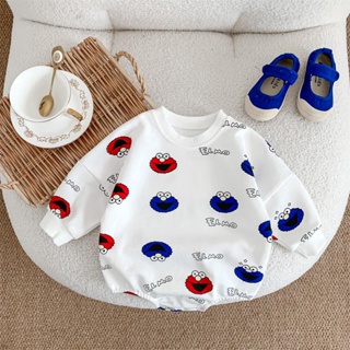 秋季嬰兒連身衣長袖芝麻街卡通新生兒連身衣嬰兒連體衣嬰兒衣服0-24個月薄款